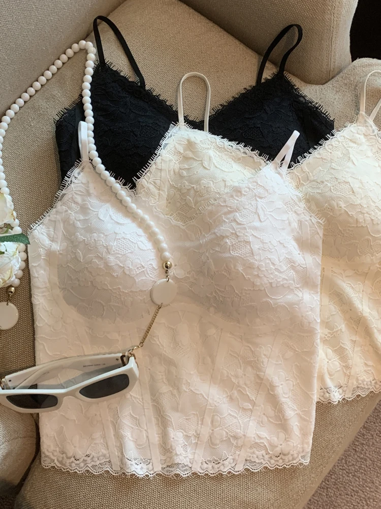 Lace Trim Tank Top Women's Inner Wear Summer Beautiful Ba Fibone Brtte Underwear Base irt Slim Fit Commute Sle