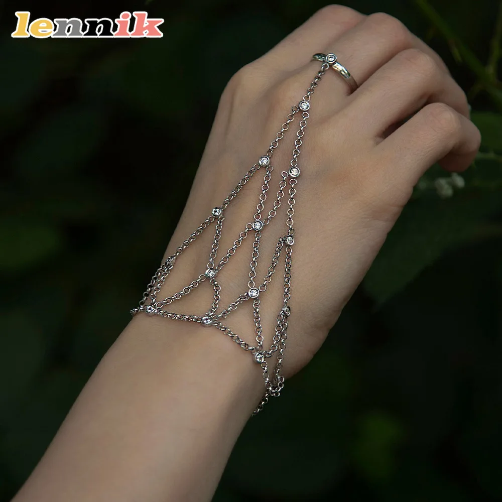 LENNIK New Fashionable Luxury Mesh Finger Bracelet, Trendy Feng Shui Diamond Bracelet, Integrated Women's Handmade
