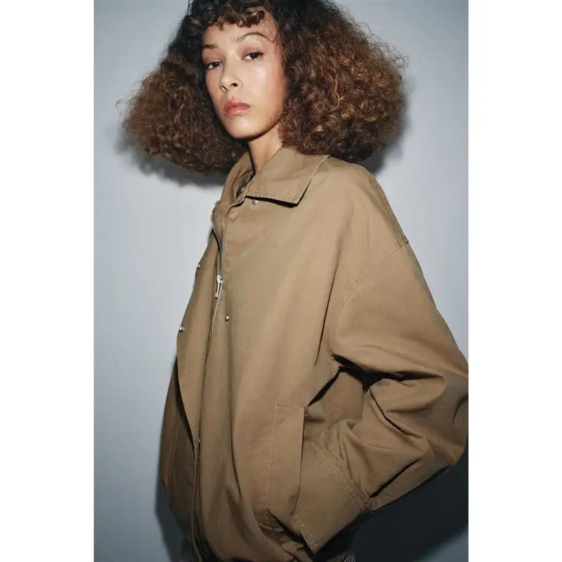 زر إغلاق غير مرئي ياقة من الفرو الاصطناعي ملابس خارجية للطيار Jaet ملابس خارجية محايدة فضفاضة تناسب طويلة Sve طول منتظم #1