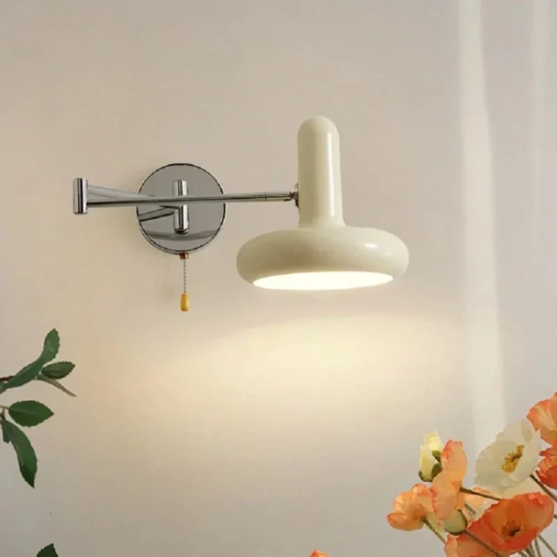 Nordic Minimalist Wall Lamps Bedroom Bedside Cream Style Creative Reading Light Study LED Wall Sconces Artistic Decor Fixtures