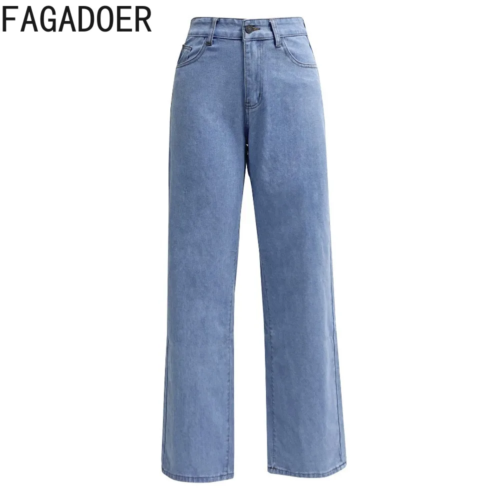 FAGADOER-سراويل جينز غير رسمية مستقيمة للنساء ، خصر مرتفع ، جينز بأزرار ، قينول رعاة البقر متطابقة ، أزياء نسائية ،