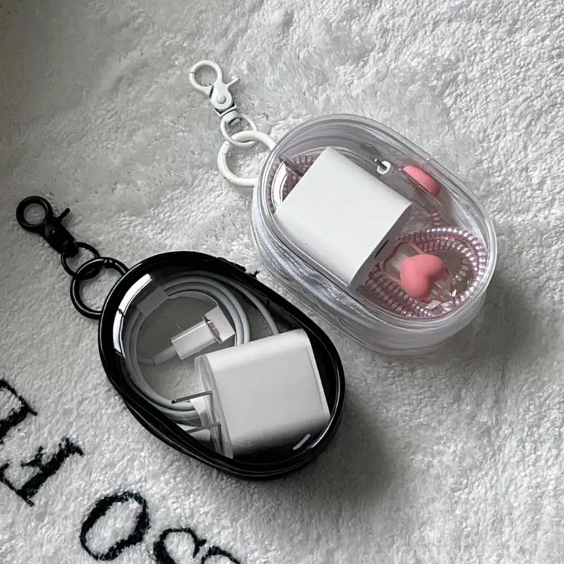 Portable Data Cable Earphone Charger Storage Pouches For Travel Water Resistant PVC Transparent Cosmetic Bags Jewelry Organizer