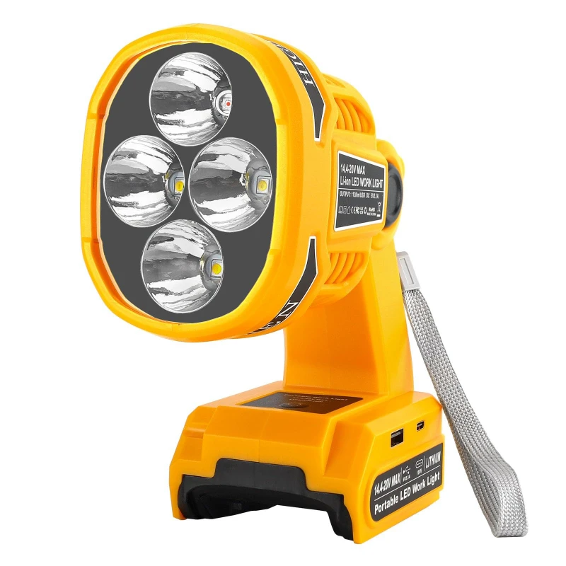

Portable Folding Work Light Compatible with For Dewalt 20V Lithium Batteries 12W Wireless Flashlight Handheld Outdoor Spotlight