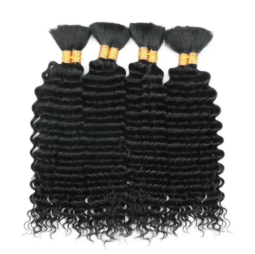 Cabelo Humano para Tranças Ondulado Profundo Sem Trama 110g 1 Pacote Cabelo Cacheado Volumoso e Espesso para Tranças