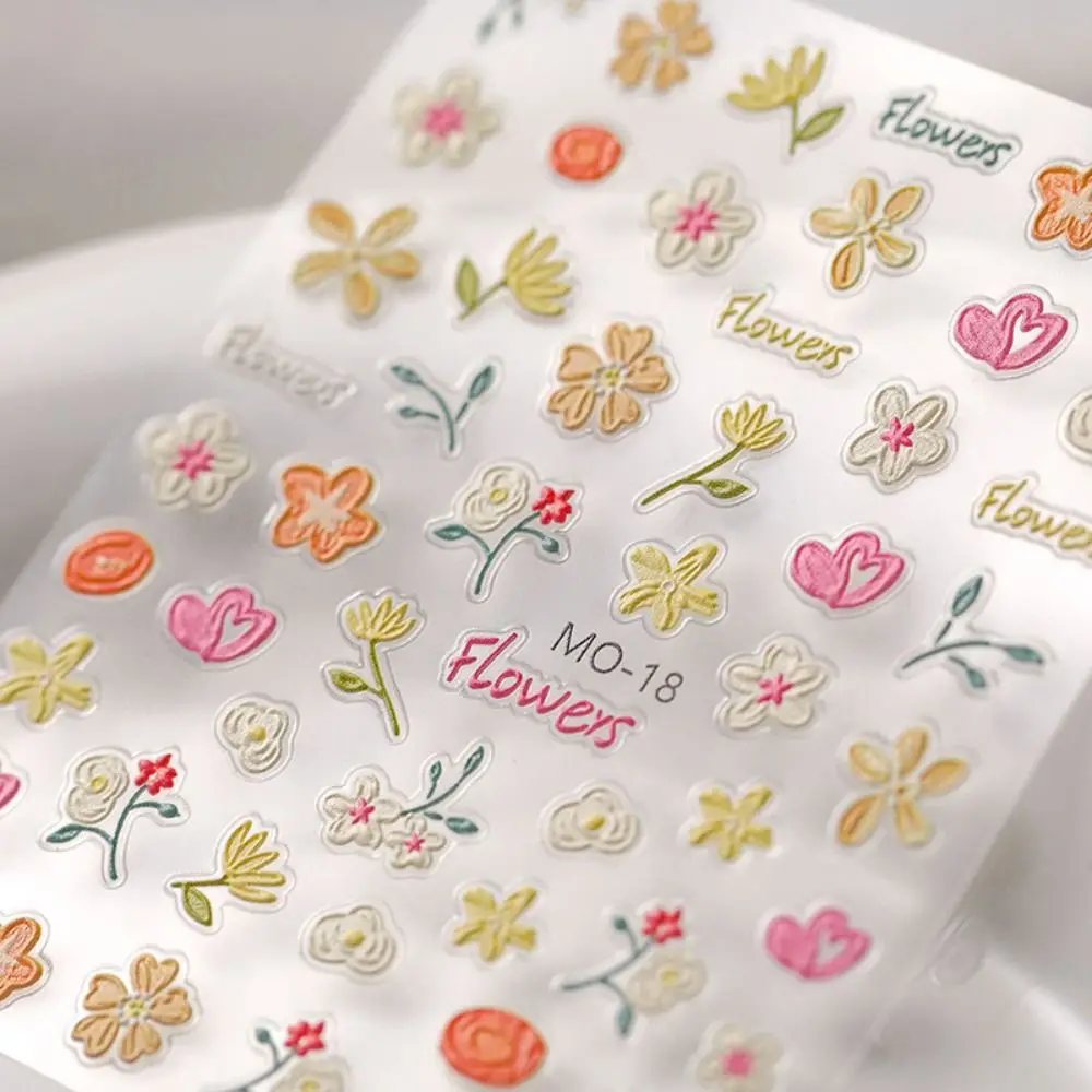 Fashion Floral Nail Decal 5D Embossed Flower Rabbit Nail Sticker Graffiti Nalil Decor