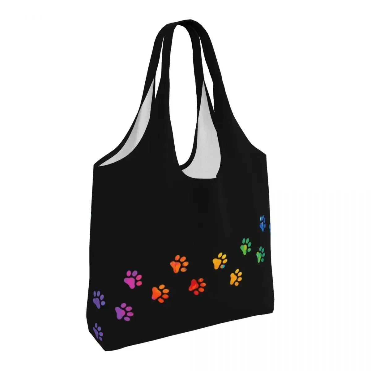 Cute Print Colorful Dog Paw Shopping Tote Bag Reusable Canvas Shopper Shoulder Bags Photography Handbags Gifts