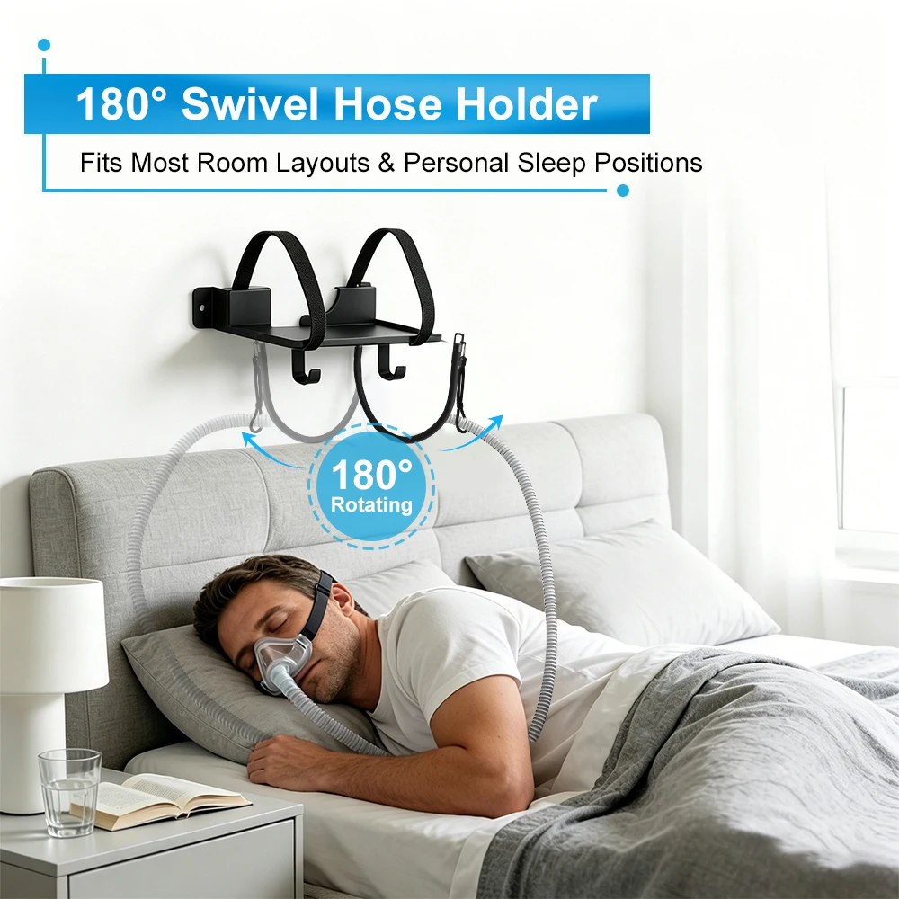 

Cpap Wall Mount Shelf Hose Holder for Bedside Metal Stand with Hook Wall Drilling | Fits ResMed AirSense Keep Hose Tangle-Free