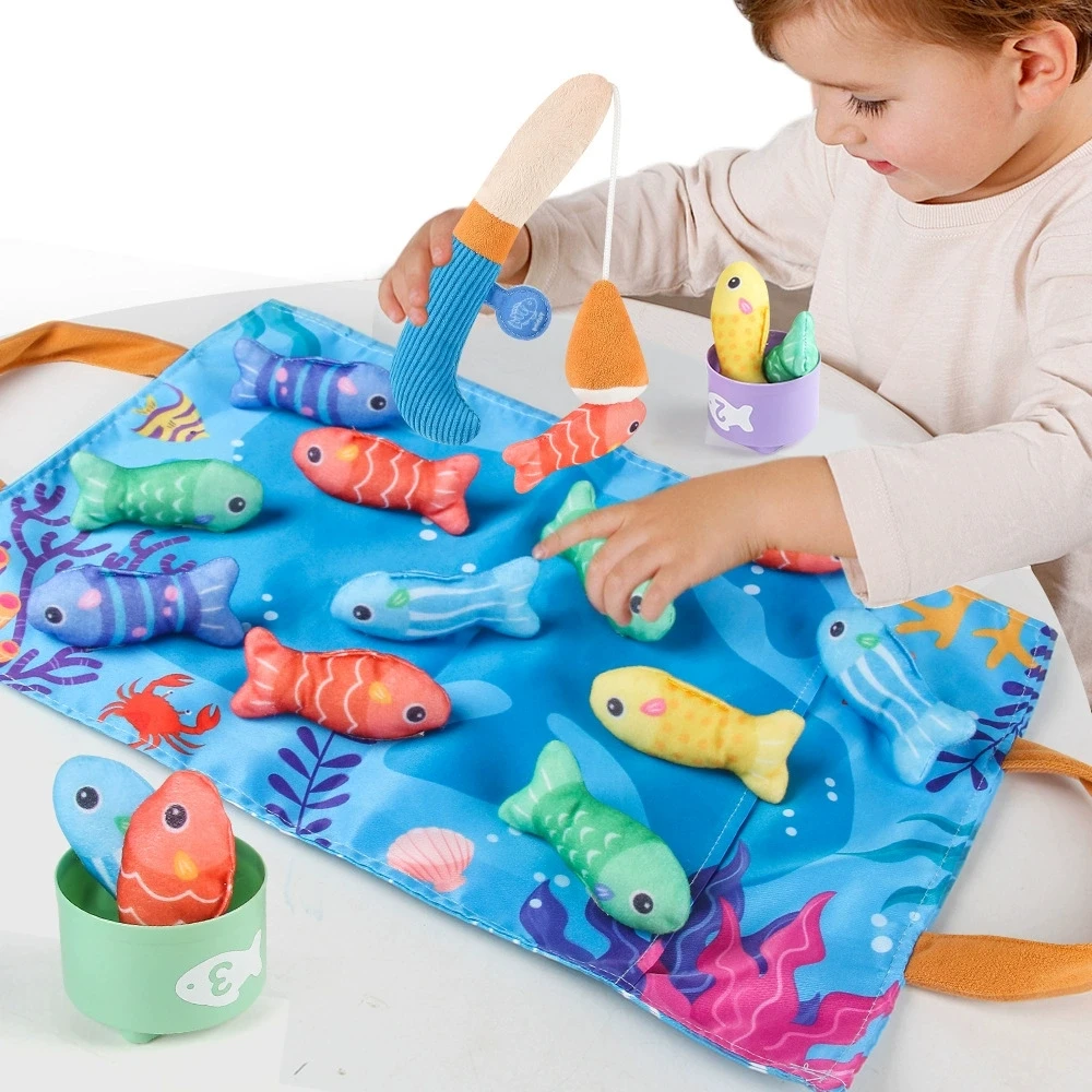 Brinquedo montessori para crianças, jogo de pesca de pano com copos de empilhamento, classificação de cores, brinquedo de educação precoce, contagem de números, brinquedo de matemática, presente