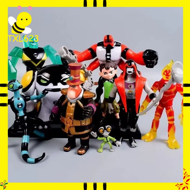 

Ben 10 3-12 Figure Set Tennyson Four Arms Grey Matter Heatblast 9 Pcs Collectible Anime Model Doll Toys for Kids Gifts
