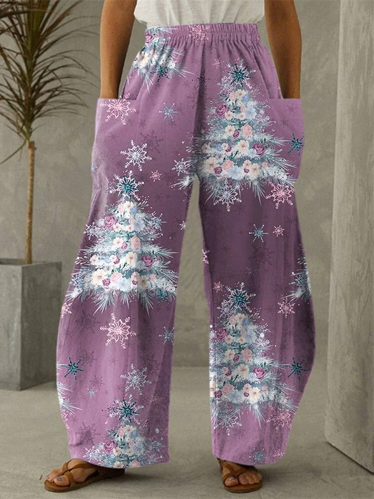 Christmas Tree Gifts Full Length Wide Leg Pants Printed Thin Hipster Fashion Trousers Summer Streetwear Sweatpant Women Clothing