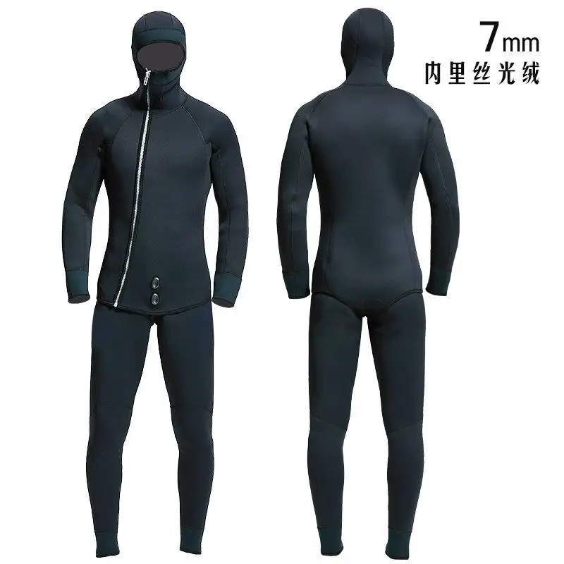 Men 7Mm Thickened Swimsuit Cold Resistant Warm Plush Long-Sleeve Surfing Wetsuit Diving Surf Zipper Snorkeling Swimwear