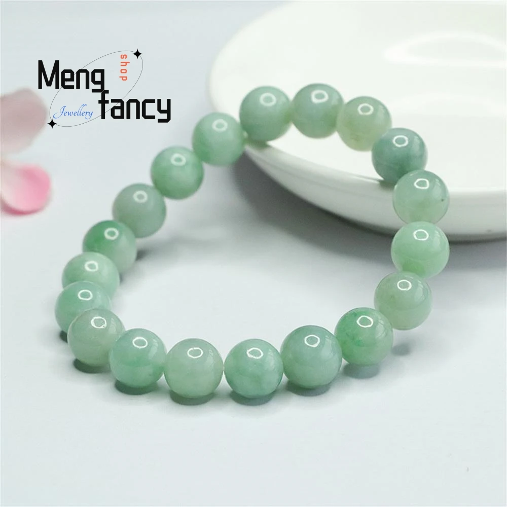 Natural A-goods Jadeite Full Green Jade Round Bead Bracelet Exquisite Elegant Simple High-grade Luxury Quality Fashion Jewelry