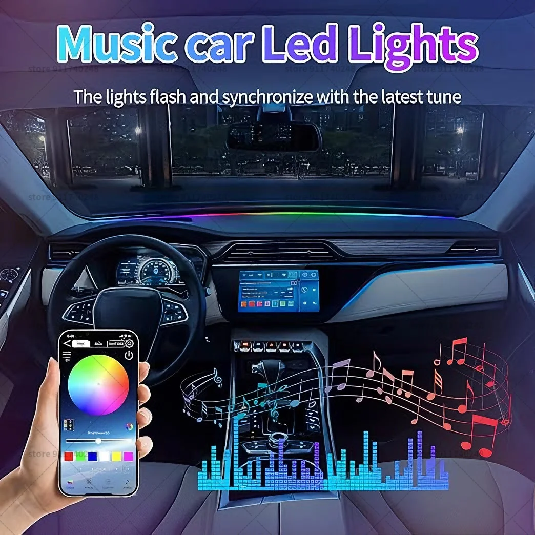 For Tesla Model 3 Automotive decoration light strip, colorful acrylic front windshield soundproofing strip, ambience light view 3