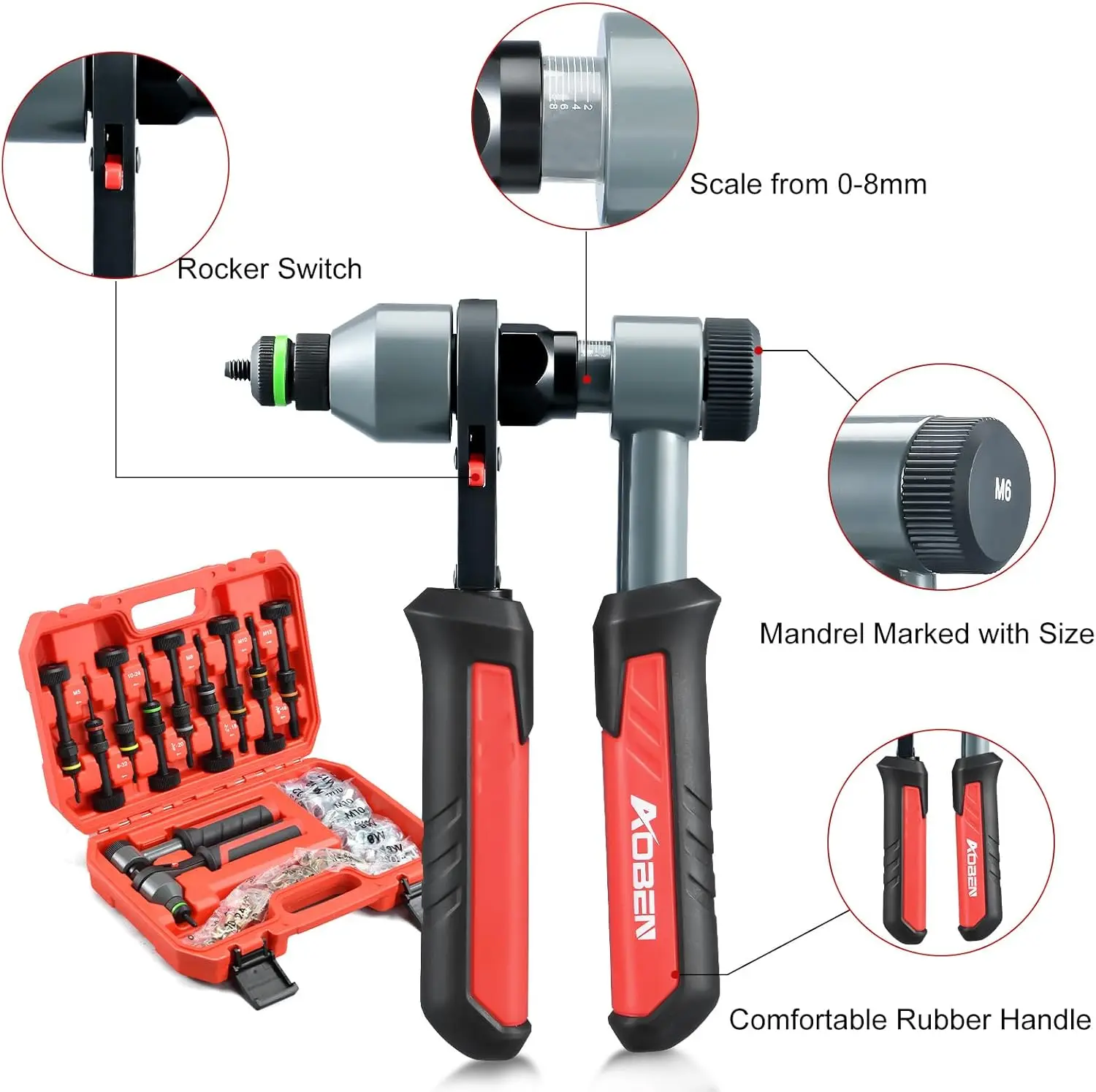 Upgraded Rivet Nut Tool Kit with 10 Metric & SAE Mandrels, 100 Pcs Rivnuts, Rugged Case