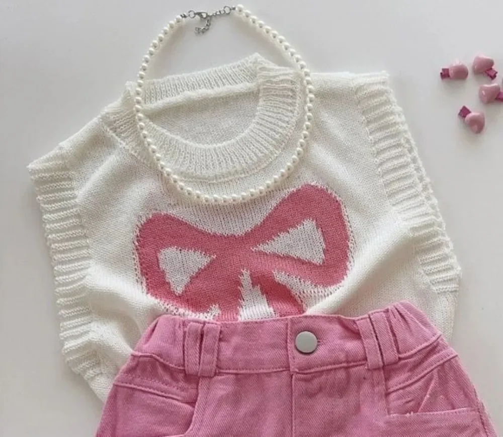 

Baby Girls Clothing Set Summer Korean Edition Children's Fashionable Top Denim Shorts Two piece Set for Girls Fashion Summer