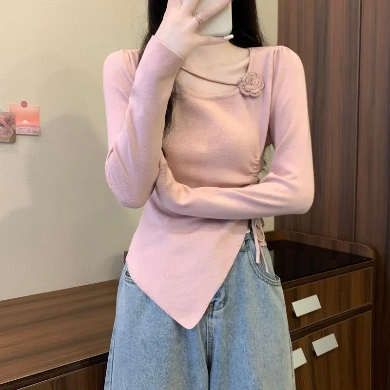 Swetry damskie nieregularna moda Vintage przytulna jesień Retro elegancka dzianina na wszystkie mecze marszczony projekt Casual swetry w stylu Harajuku Chic