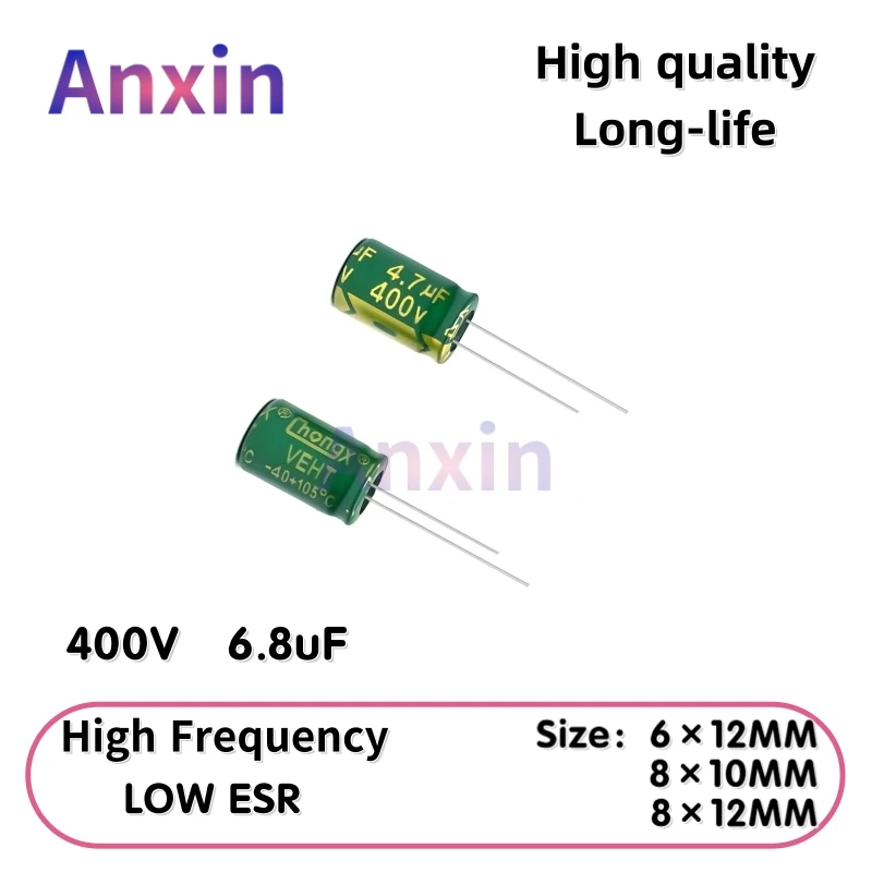 

50PCS 400V4.7uF Aluminum Capacitor, High Frequency Low ESR 105°C Radial for Power Supply Long-life 6×12/8×10/8×12MM