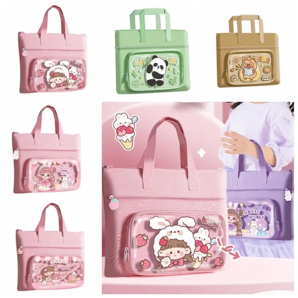 

Kawaii Capybara Tote School Bag Handheld Canvas Capybara Tutorial Bag Cute Panda Cartoon a4 File Bag Back To School