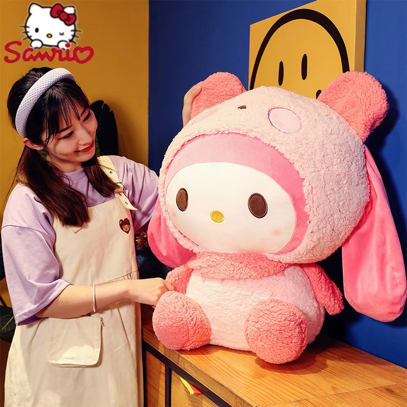 95cm Big Size Sanrio Pink Sitting Posture Doll My Melody Plush Toy Kawali Stuffed Doll Ornament Girl Kid Birthday Christmas Gift