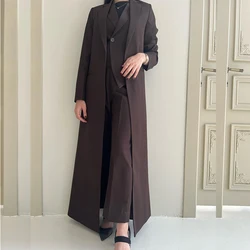 Muslim Women Blazer Abayas Solid Color Notch Lapel Long Jacket 1 Piece High Quality Female Outerwear Luxury Open Abaya Dresses