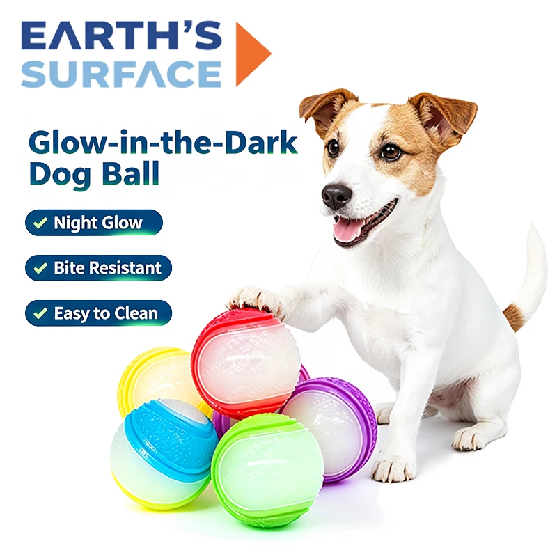 Glow In The Dark Dog Squeaky Ball Toy Bite‑Resistant Rubber Dog Chew Ball Elastic Pet Teeth Cleaning Interactive Fetch Play Ball