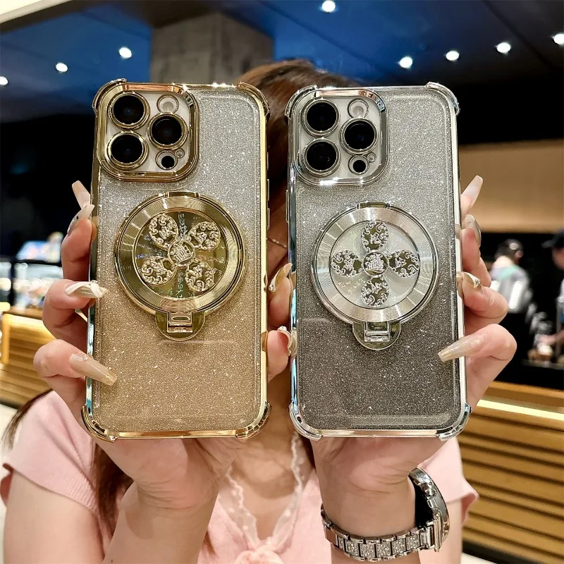 

Plating Stand Case For Xiaomi Redmi Case Cover Rotating Round Chinoiserie Making Great Progress Universal Accessories Bracket