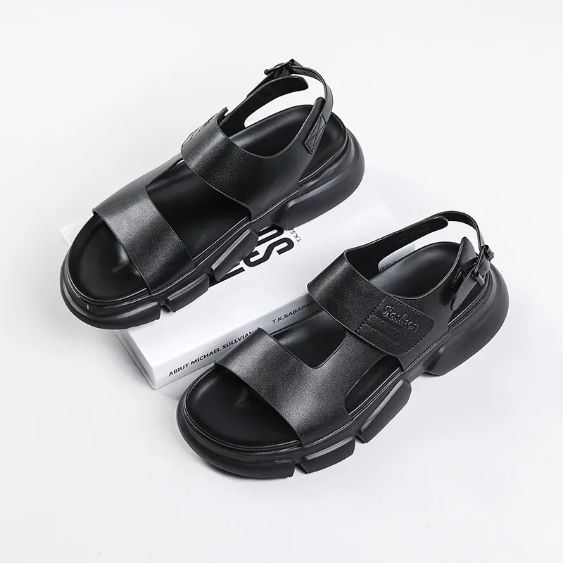 Summer Men\'s Sandals 2023 Fashion Buckle Beach Shoes Thick Sole Outdoor Men Sandals Leather Sandal Male Shoes