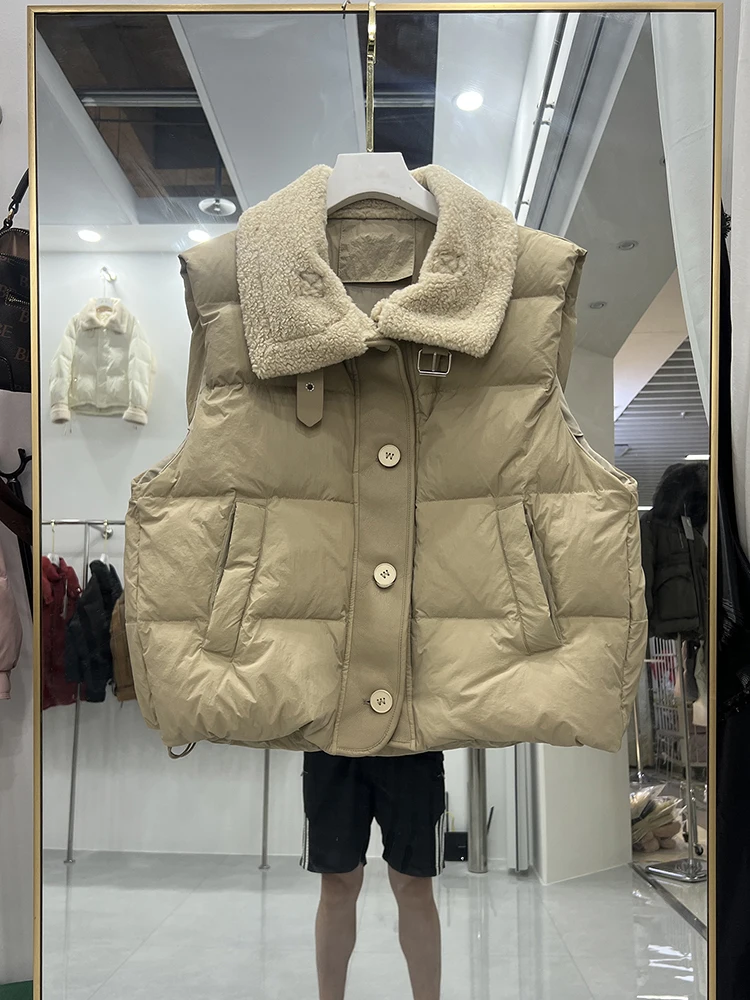 

2025 новый модный пуховый жилет, женский корейский вариант, свободный короткий стильный жилет из овечьего флиса, тонкая темпераментная майка