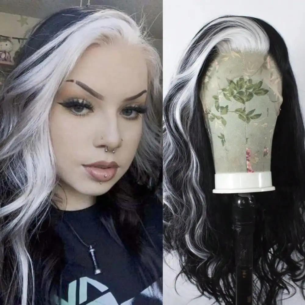 200 Density Highlight Blonde Long Wavy Glueless Human Hair Wigs For Women Beginner Friendly Black And White Highlight Body Wave Lace Front Wig Human Hair 13x4 HD Transparent Lace Frontal Wigs Human Hair Pre Plucked With Baby Hair Free Parting