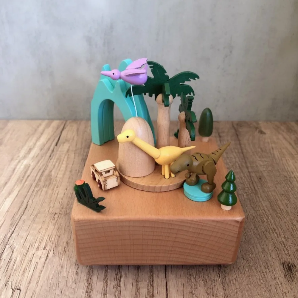 

Retro Rotating Wooden Music Box Creative Handmade Christmas Birthday Gifts DIY Log Making Ornament Home Decoration