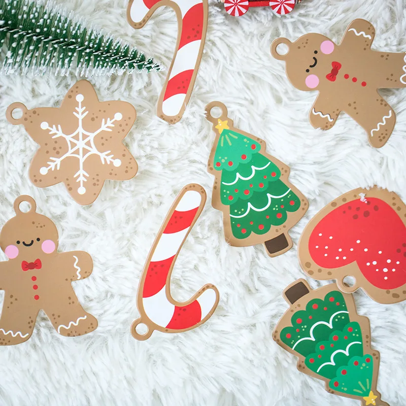 50pcs Christmas Paper Tags Santa Claus Xmas Tree Snowman Gift Tag Card Labels for Christmas Cookie Candy Packaging Supplies Noel