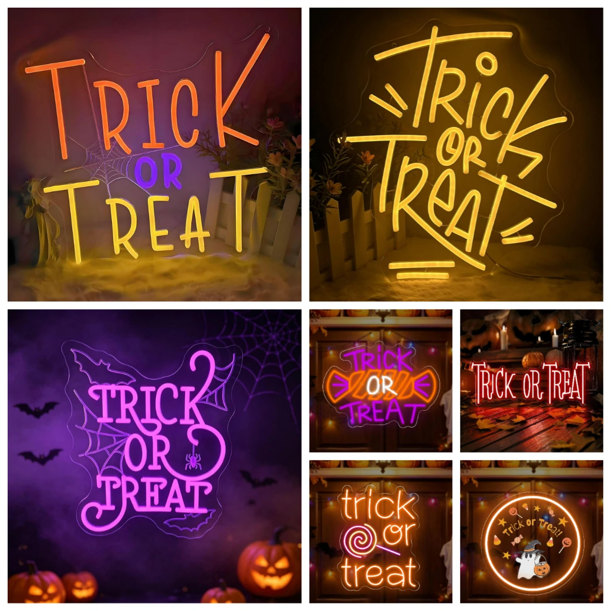 Trick Or Treat Neon Sign LED Lights For Entryway Candy Table Bedroom Game Room Wall Decor Halloween Holiday Party Ornament