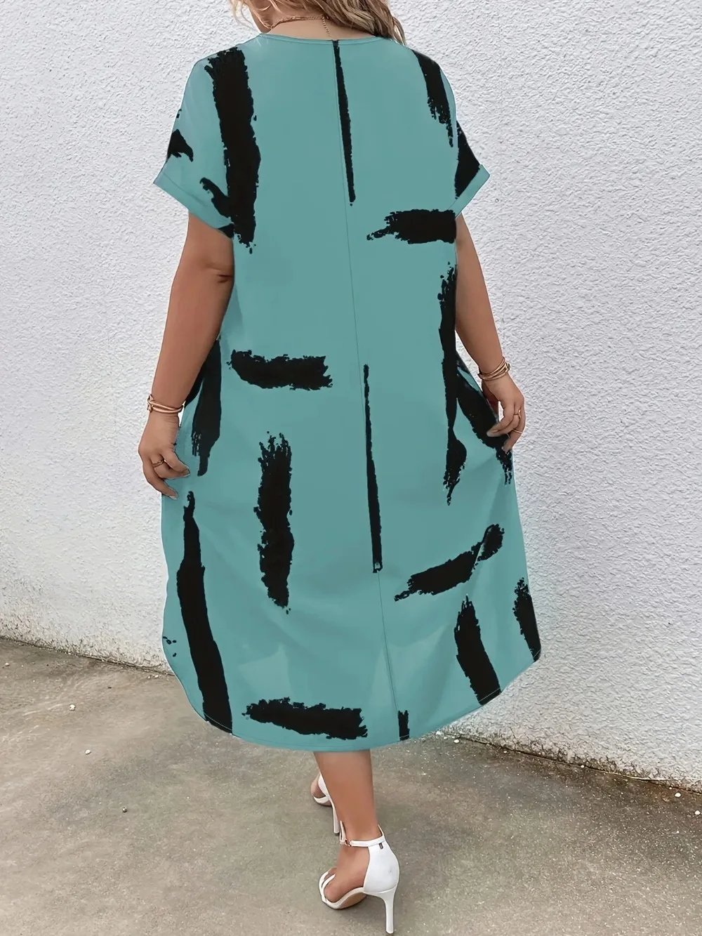 Spring Summer Fashion Printed Dress Women Sexy V-neck Short Sleeve Dress Casual Loose Fitting Dress