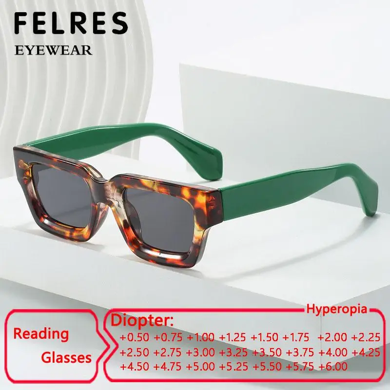 

Thick Frame Square Reading Sunglasses Men Trendy Presbyopic Eyeglasses Women Tinted Lens Outdoor Sunshade Prescription Eyewear