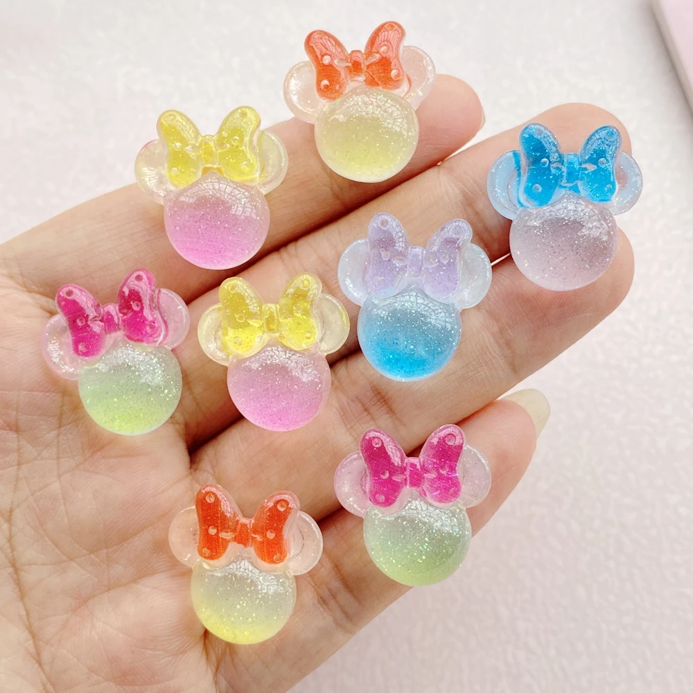 10Pcs New Resin Cartoon Bow Mouse Head Series Flat Back Cabochons Scrapbooking DIY Jewelry Craft Decoration Accessories