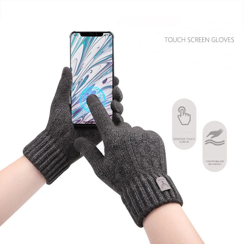 New Men's Winter Warm Touch Screen Gloves Cable Knit Wool Fleece Lined Touchscreen Texting Mittens for Mens Women