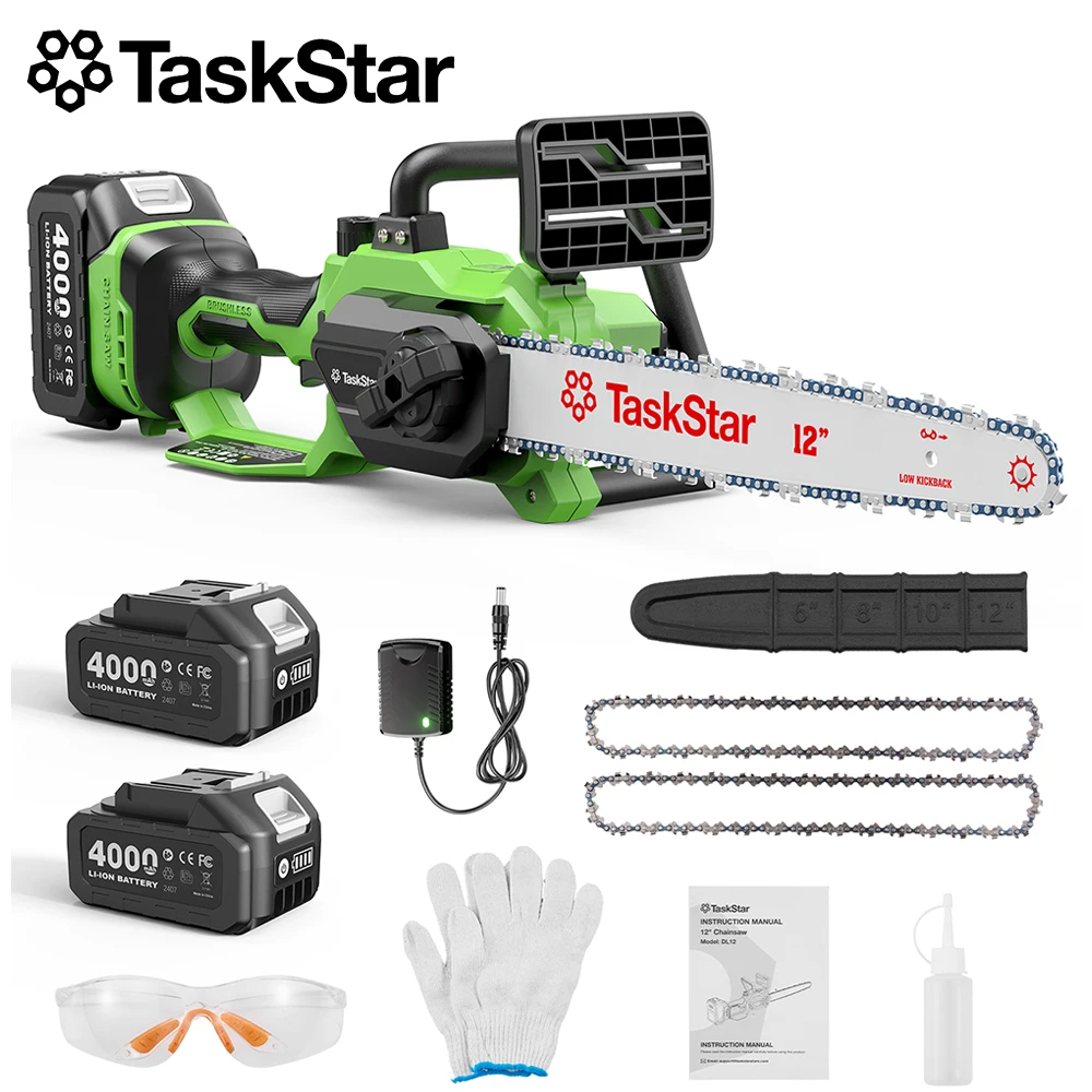 

TaskStar Brushless 12" Electric Chainsaw Rechargeable Cordless Wood Cutting Power Tool Fit Makita 18V Battery(w/2 4.0Ah Battery)