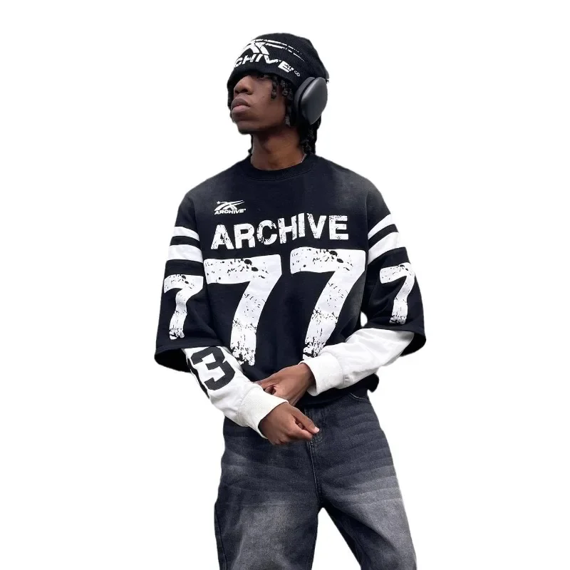 تي شيرت عصري وشعبي مكون من قطعتين مع طباعة رقمية، سويت شيرت بأكمام طويلة، تصميم نفس الجنس