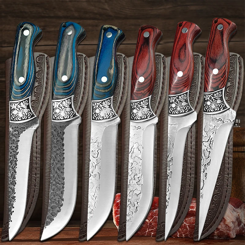 Forged Boning Knife Kitchen Cleaver Chef Knife Barbecue Meat Slicing Paring Fishing Butcher Knife Gift Sheath