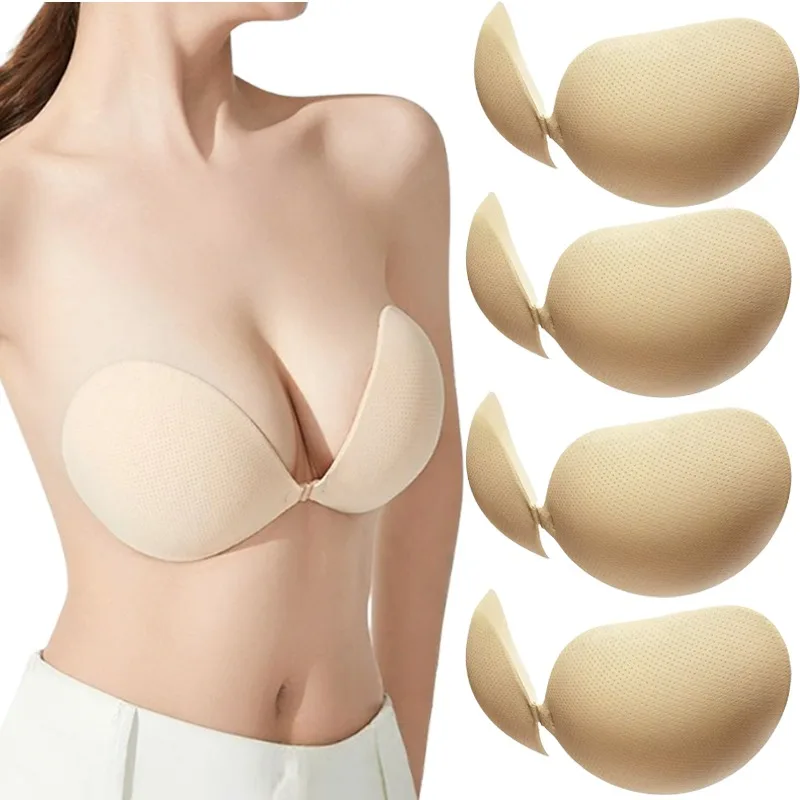 Sujetador Adhesivo Push-Up de Silicona Engrosada Invisible, Almohadillas Realzadoras de Senos, Ropa Interior sin Tirantes ni Espalda, Cubrepezones para Mujer