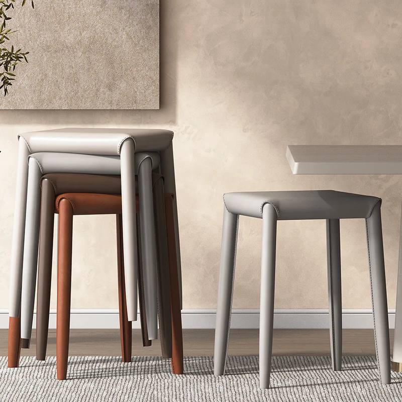 

Italian Minimalist Dining Stool Stackable Unique Stool Restaurant Chair Small Square Stool Upholstered Living Room Furniture FYD