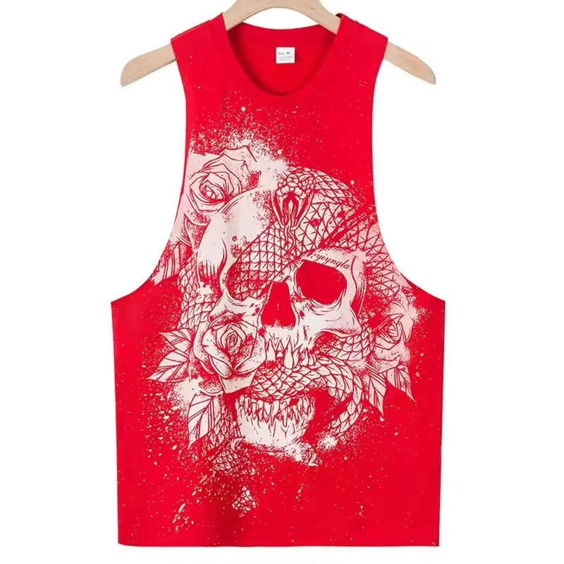 2025 Summer fitness Tank Top Men Fashio Comfortable Printed Loose tops Retro Style Sports Leisure Sleeveless vest Men sportswear image 3
