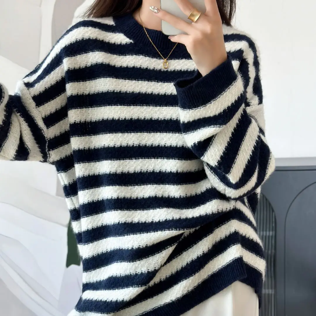 Cozy Women's Wool Striped Oversized Sweater - Autumn Style