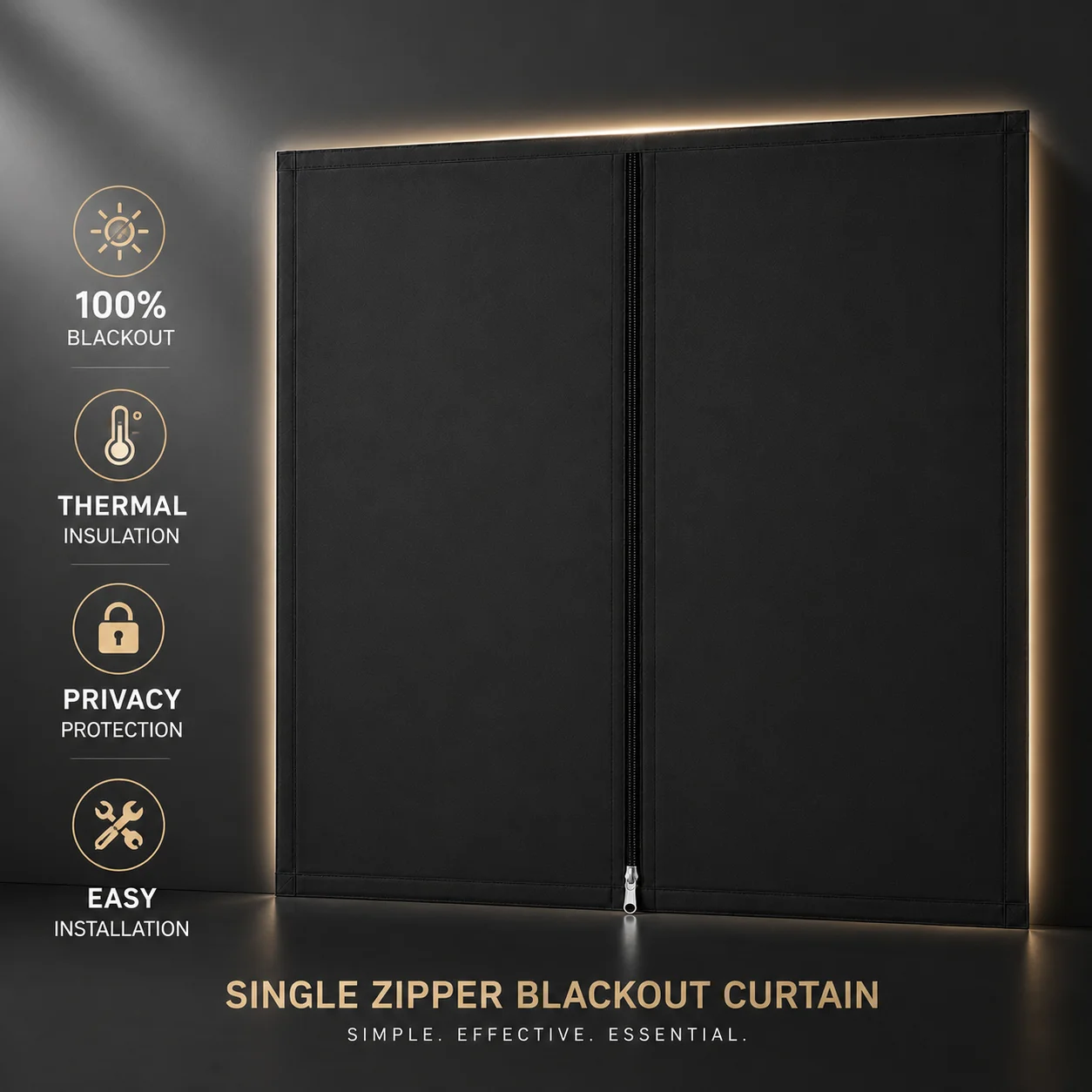 

Custom Size Single Zipper Blackout Curtain for Apartment Bedroom Office Window Shade