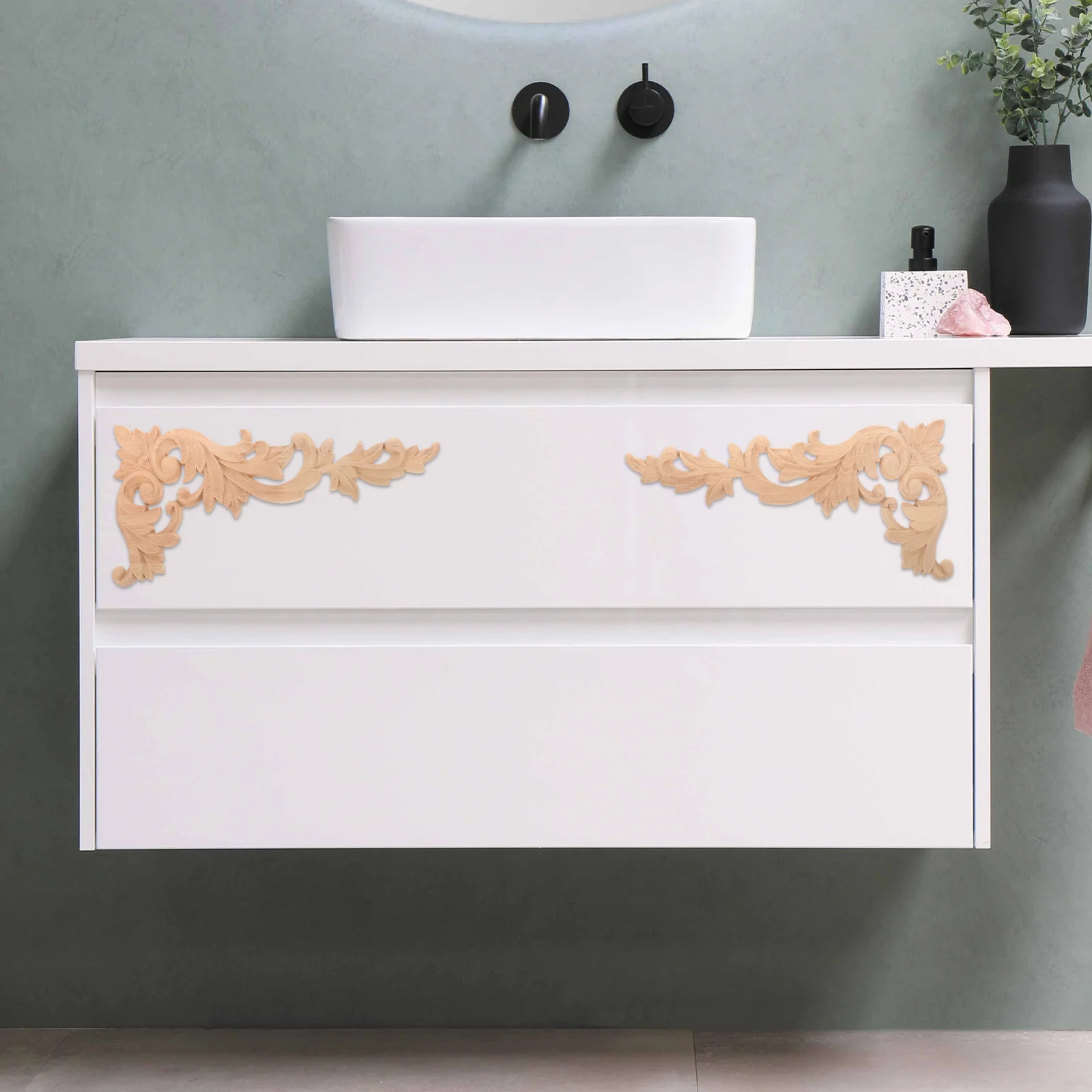 

2pcs Wooden Cabinet Door Onlay Appliques Sturdy Wood Carved Decorative Furniture Decor Retro Khaki Color Vintage Trim Home
