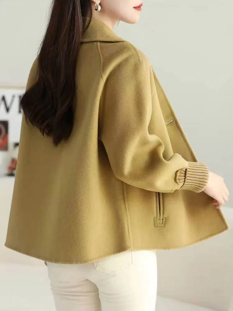 ملابس خارجية صوفية على الموضة الكورية سترات نسائية غير رسمية برقبة على شكل طية صدر واحدة سترات خريف وشتاء بأكمام طويلة من مزيج الصوف Chaquetas #2
