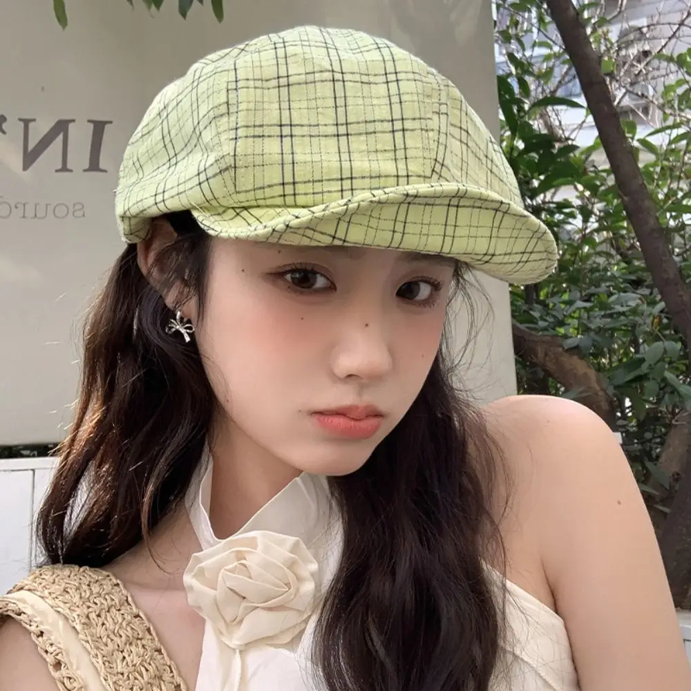 جديد Ins الأخضر منقوشة سحابة القبعات Y2k الربيع الصيف موزع الصحف قبعات عادية Harajuku الرسام قبعة في الهواء الطلق