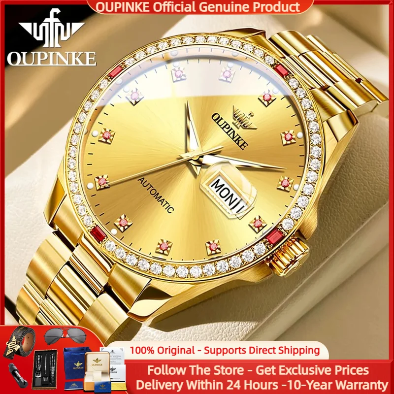

OUPINKE 3261 Men Watch Luxury Brand Automatic Mechanical Watch Fashion Double Calendar Diamond HD Sapphire Waterproof Men Watch