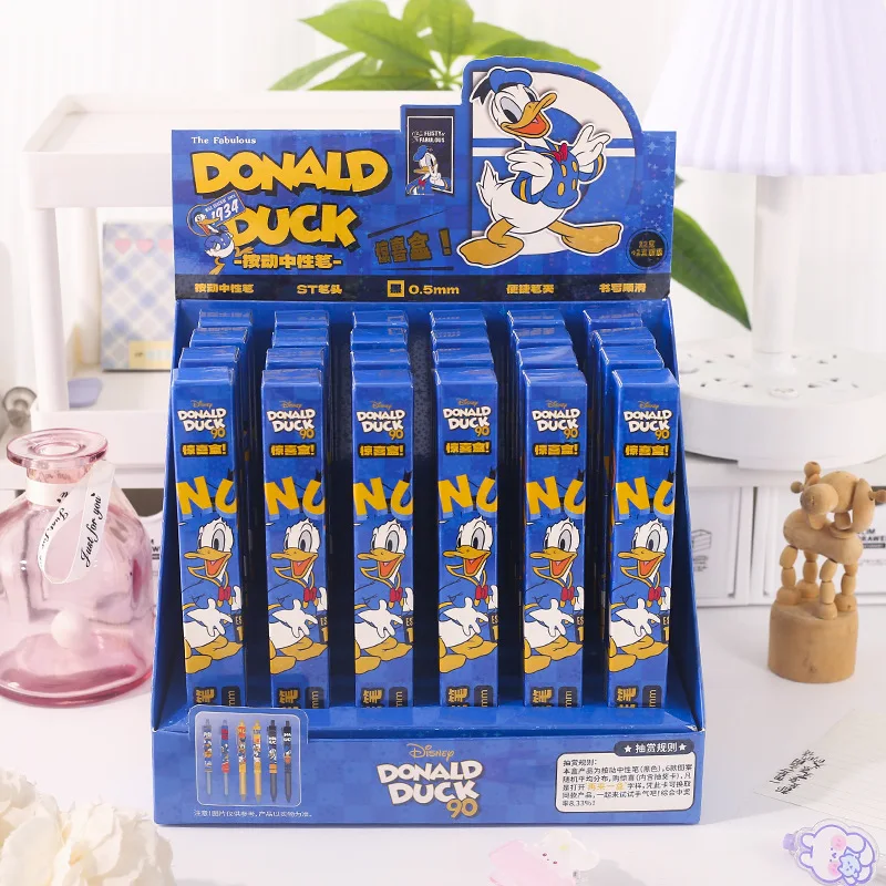 

24pcs/lot Creative Disney Duck Press Gel Pen Cute 0.5mm Black Ink Neutral Pens Promotional Gift Office School Supplies