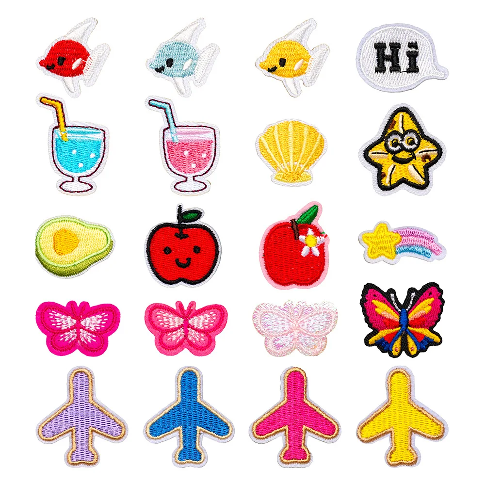 

Butterfly Embroidery Patch Mini Airplane Fruit Stickers Cartoon Clothes Decoration Chapter Iron on Patches for Clothes Appliques